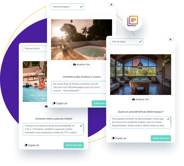 Fácil cadastro do conteúdo do Chatbot Chatbot com modelos de perguntas e respostas e envio de uma imagem. Tudo no formato de um “card” para dar ideia de como será visualizado no WhatsApp.